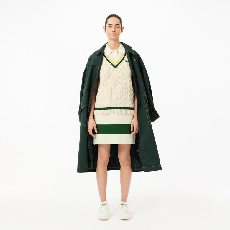 Lacoste Kadın Slim Fit Polo Yaka Çizgili Beyaz Elbise