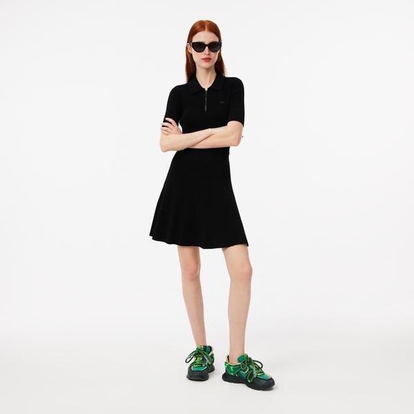 Lacoste Kadın Slim Fit Kısa Kollu Polo Yaka Siyah Elbise