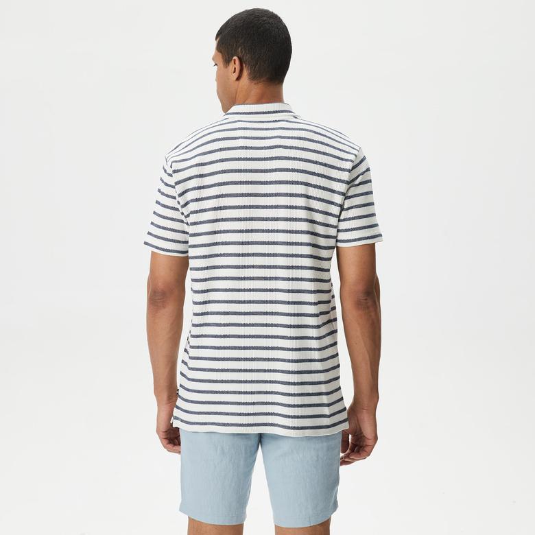 Nautica Erkek Lacivert Classic Fit Kısa Kollu Çizgili Polo