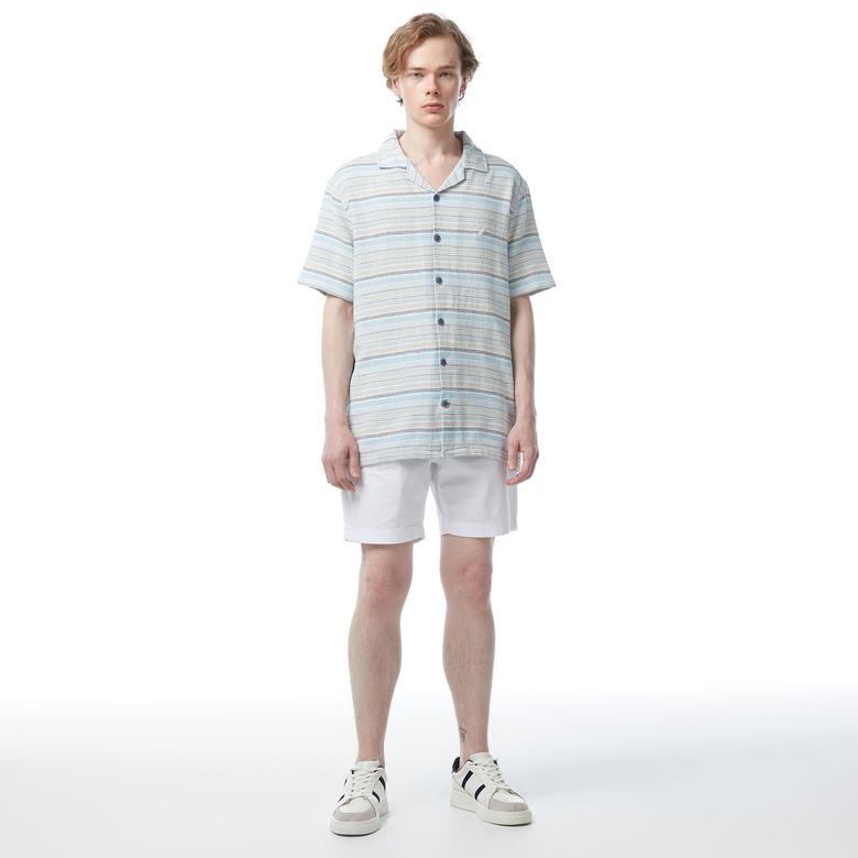 Nautica Erkek Mavi Classic Fit Kısa Kollu Çizgili Gömlek
