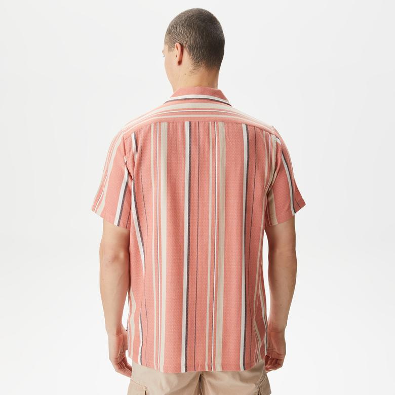 Nautica Erkek Turuncu Classic Fit Kısa Kollu Çizgili Gömlek