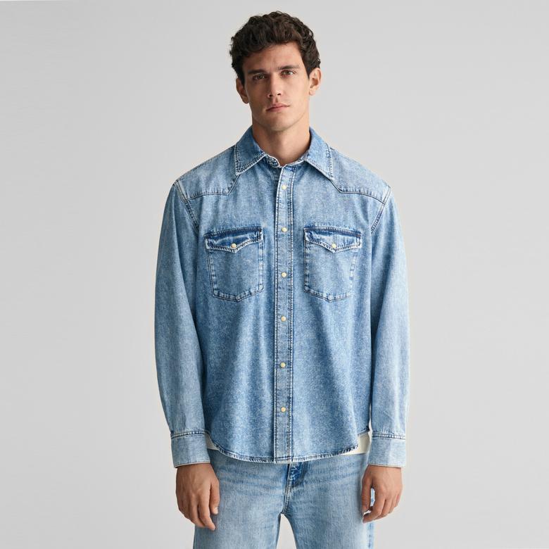 GANT Erkek Mavi Relaxed Fit Klasik Yaka Gömlek