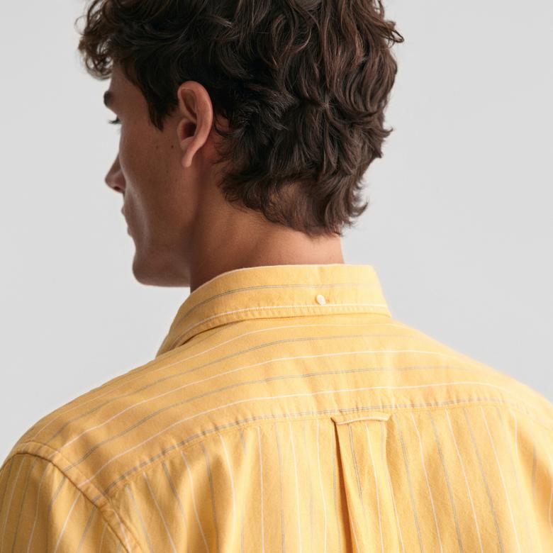 GANT Erkek Sarı Regular Fit Düğmeli Yaka Çizgili Oxford Gömlek