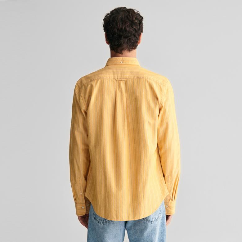 GANT Erkek Sarı Regular Fit Düğmeli Yaka Çizgili Oxford Gömlek