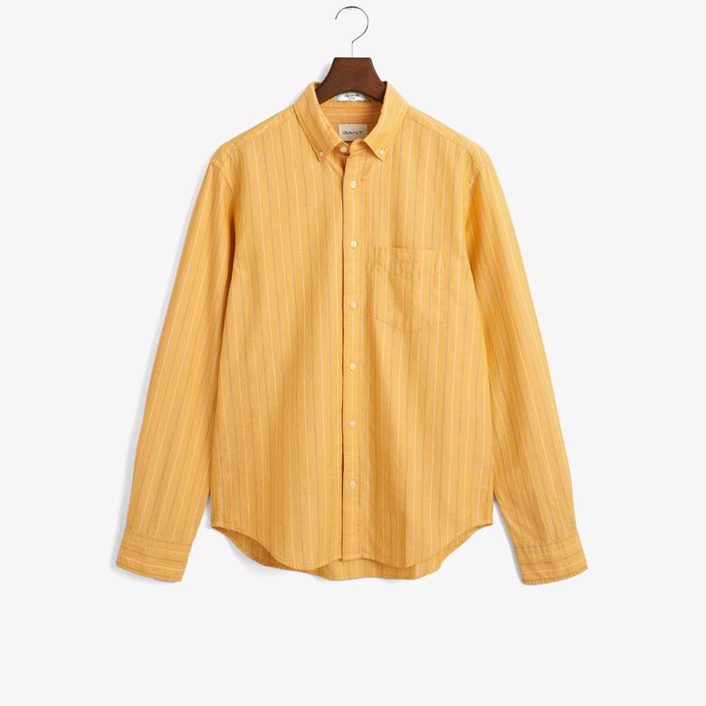 GANT Erkek Sarı Regular Fit Düğmeli Yaka Çizgili Oxford Gömlek