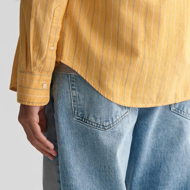 GANT Erkek Sarı Regular Fit Düğmeli Yaka Çizgili Oxford Gömlek