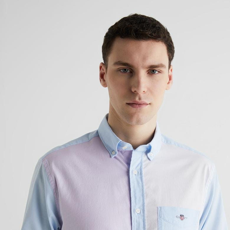 GANT Erkek Mavi Regular Fit Klasik Yaka Renk Bloklu Gömlek