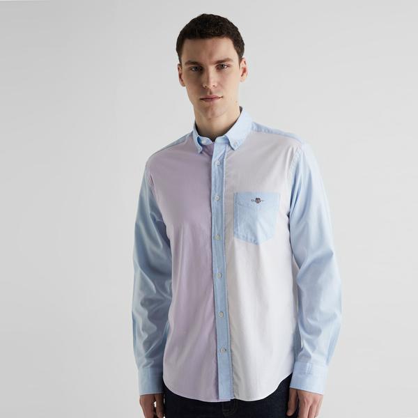 GANT Erkek Mavi Regular Fit Klasik Yaka Renk Bloklu Gömlek