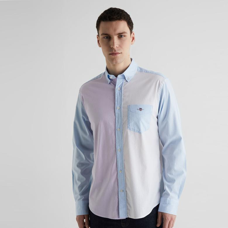 GANT Erkek Mavi Regular Fit Klasik Yaka Renk Bloklu Gömlek