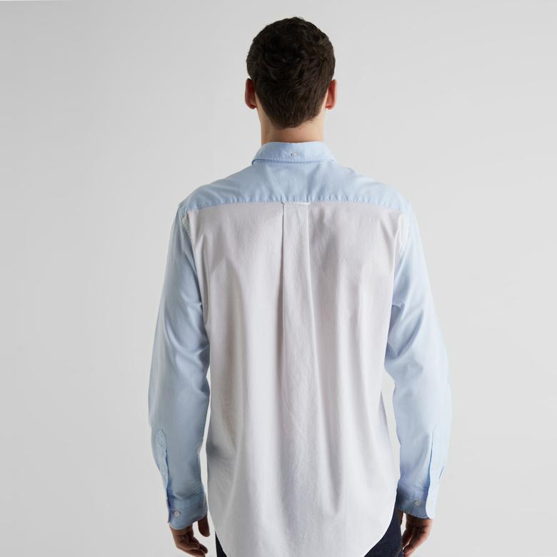 GANT Erkek Mavi Regular Fit Klasik Yaka Renk Bloklu Gömlek