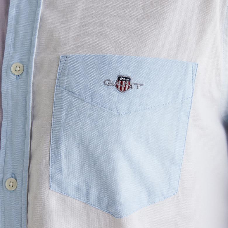 GANT Erkek Mavi Regular Fit Klasik Yaka Renk Bloklu Gömlek