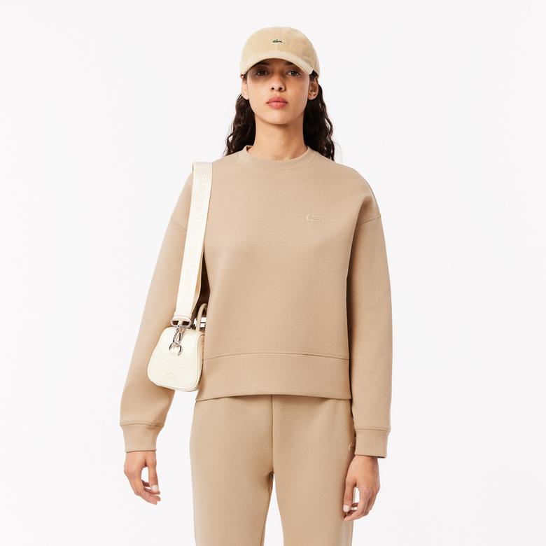 Lacoste Kadın Oversize Fit Bisiklet Yaka Bej Sweatshirt