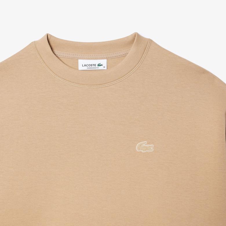 Lacoste Kadın Oversize Fit Bisiklet Yaka Bej Sweatshirt