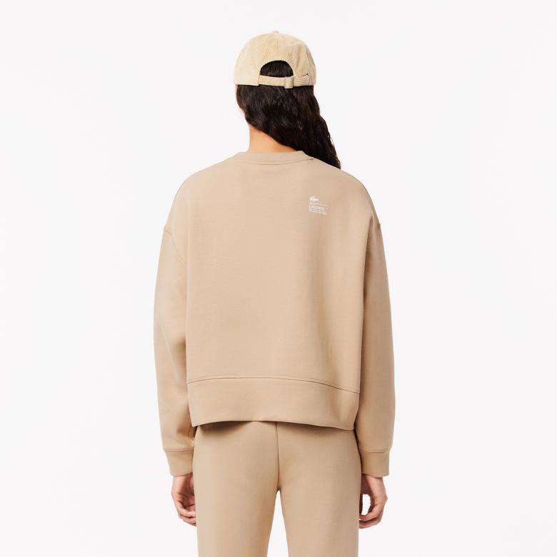 Lacoste Kadın Oversize Fit Bisiklet Yaka Bej Sweatshirt
