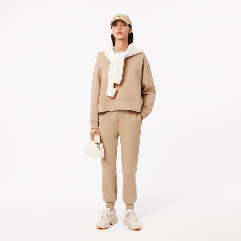 Lacoste Kadın Oversize Fit Bisiklet Yaka Bej Sweatshirt
