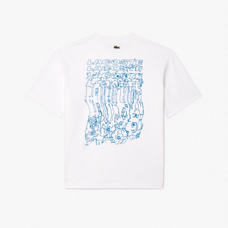 Lacoste Erkek Loose Fit Bisiklet Yaka Baskılı Beyaz T-Shirt
