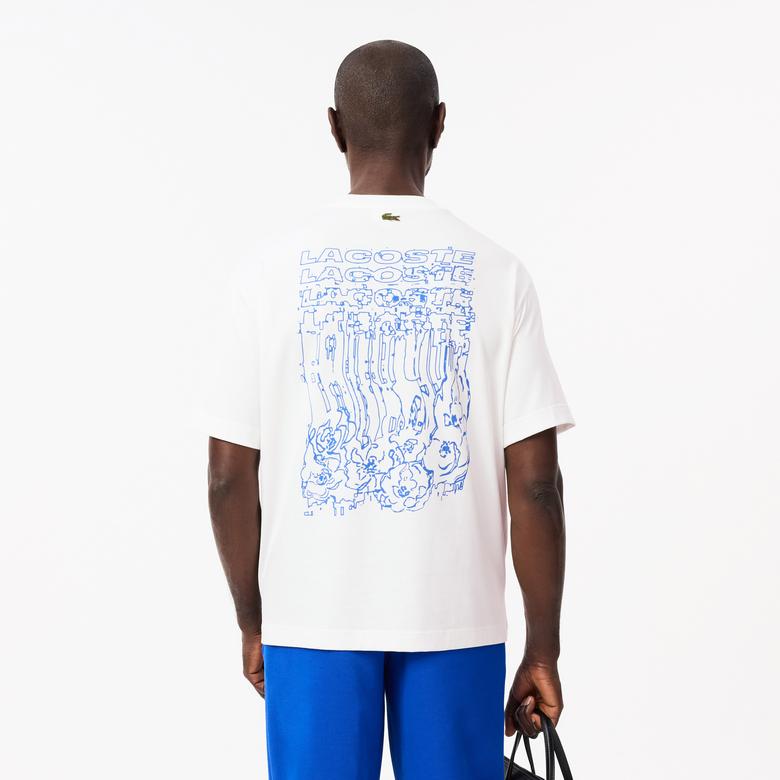 Lacoste Erkek Loose Fit Bisiklet Yaka Baskılı Beyaz T-Shirt