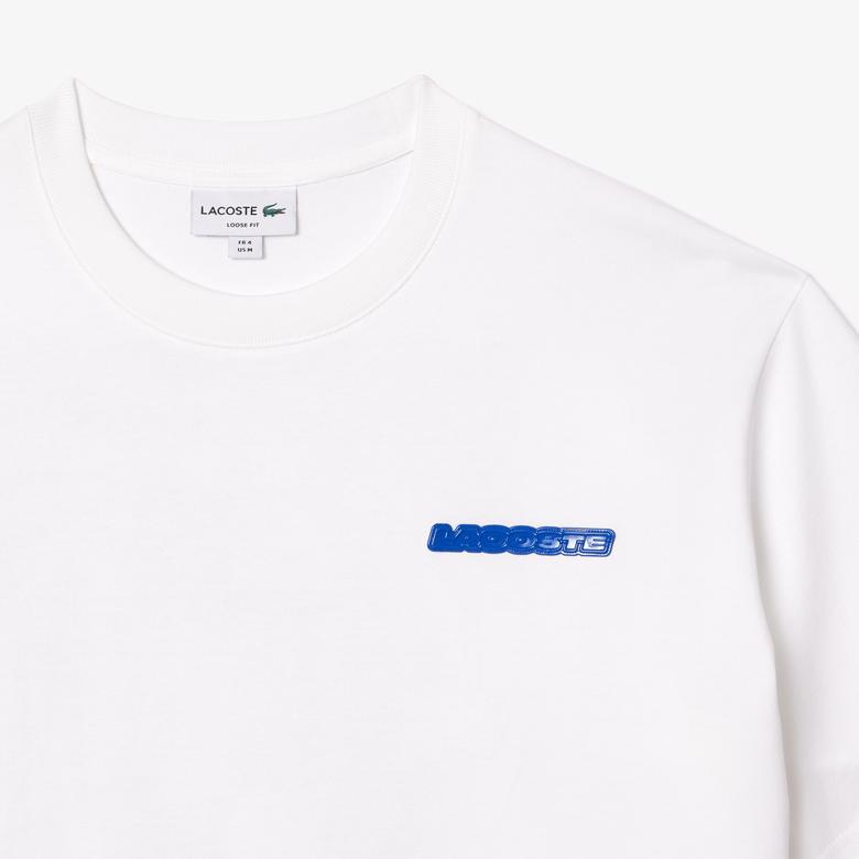 Lacoste Erkek Loose Fit Bisiklet Yaka Baskılı Beyaz T-Shirt