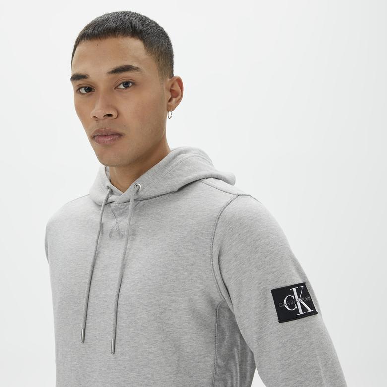 Calvin Klein Monogram Sleeve Badge Erkek Gri Hoodie