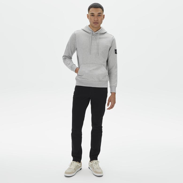 Calvin Klein Monogram Sleeve Badge Erkek Gri Hoodie