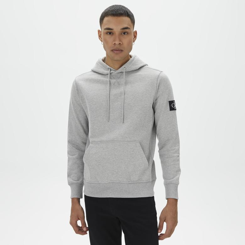 Calvin Klein Monogram Sleeve Badge Erkek Gri Hoodie