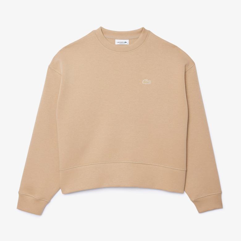 Lacoste Kadın Oversize Fit Bisiklet Yaka Bej Sweatshirt
