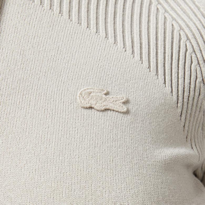 Lacoste Kadın Slim Fit Uzun Kollu Yarım Fermuarlı Gri Elbise