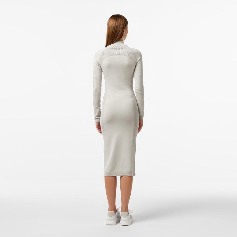 Lacoste Kadın Slim Fit Uzun Kollu Yarım Fermuarlı Gri Elbise
