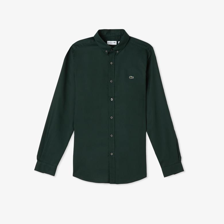 Lacoste Erkek Slim Fit Düğmeli Yaka Koyu Yeşil Gömlek