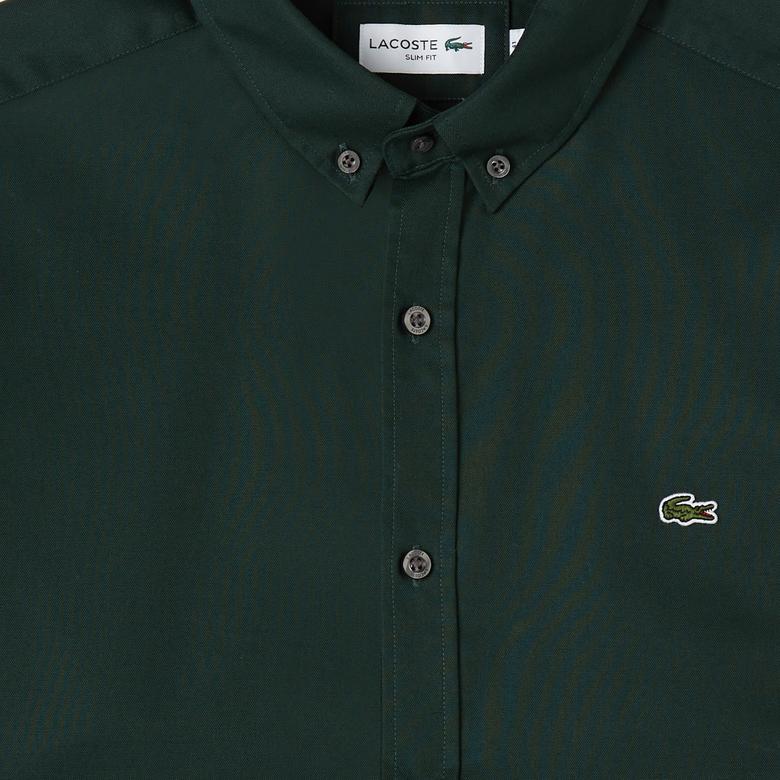 Lacoste Erkek Slim Fit Düğmeli Yaka Koyu Yeşil Gömlek