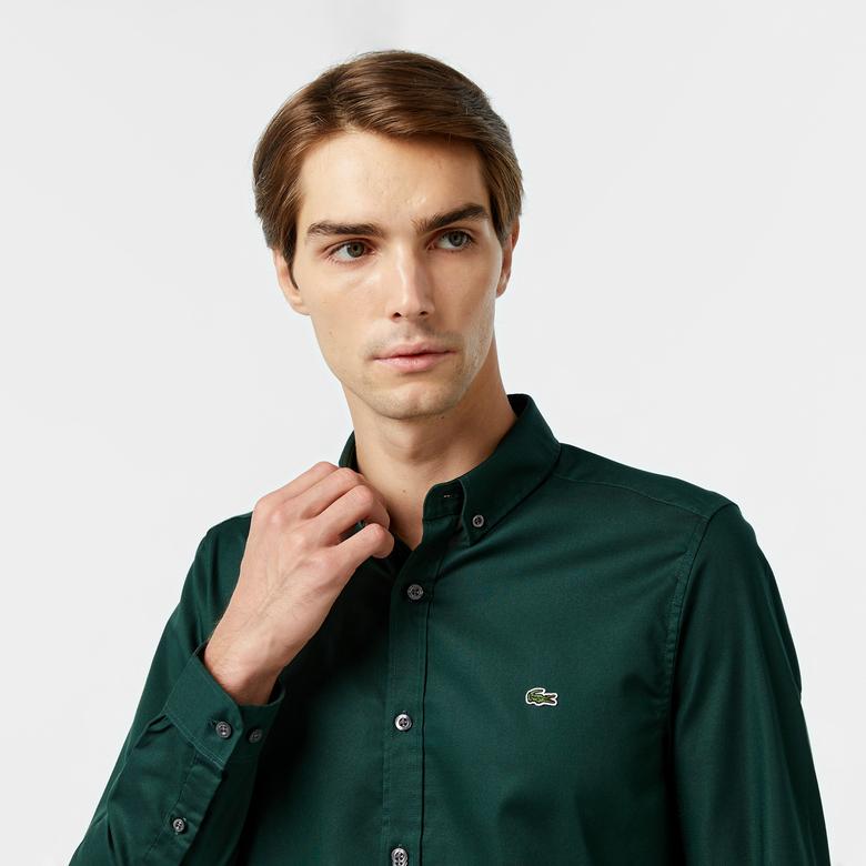 Lacoste Erkek Slim Fit Düğmeli Yaka Koyu Yeşil Gömlek