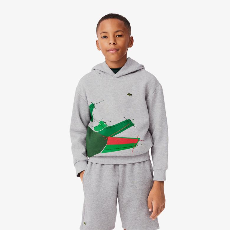Lacoste Erkek Çocuk Kapüşonlu Baskılı Gri Sweatshirt