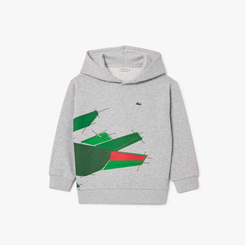 Lacoste Erkek Çocuk Kapüşonlu Baskılı Gri Sweatshirt