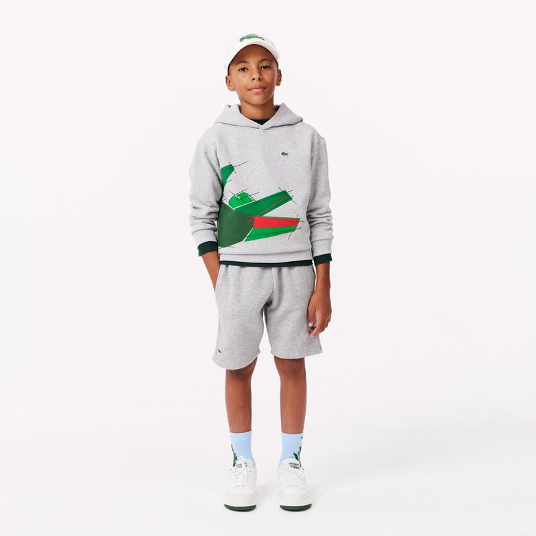 Lacoste Erkek Çocuk Kapüşonlu Baskılı Gri Sweatshirt