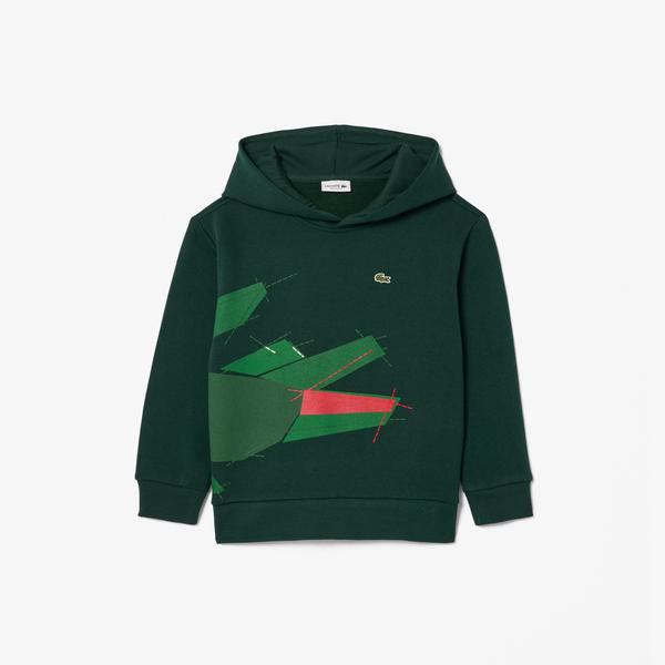Lacoste Erkek Çocuk Kapüşonlu Baskılı Yeşil Sweatshirt