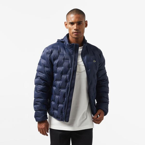 Lacoste Erkek Regular Fit Kapüşonlu Kapitone Lacivert Mont