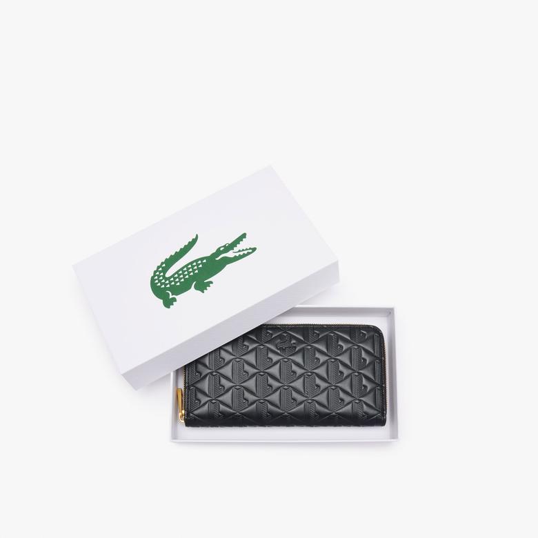 Lacoste Maheki Kadın Monogram Deri  Siyah Cüzdan