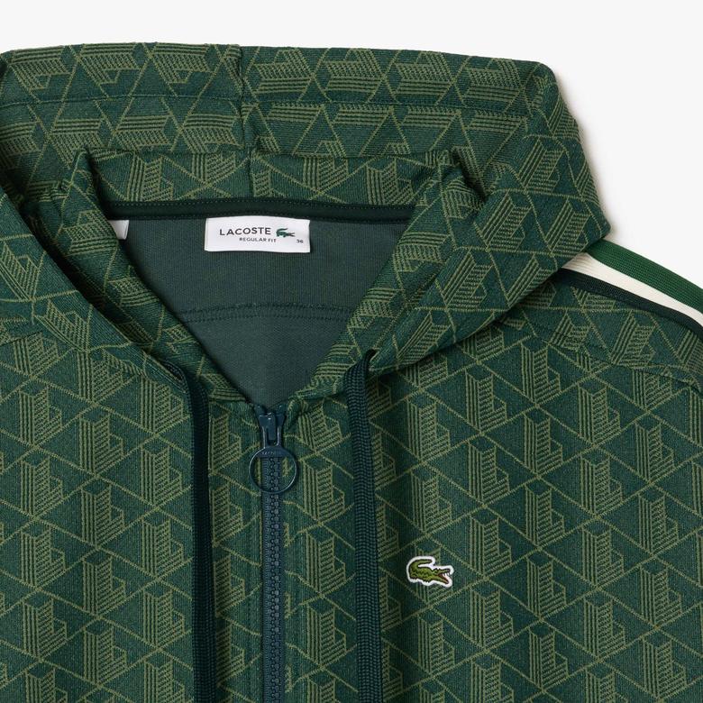 Lacoste Kadın Regular Fit Kapüşonlu Monogram Koyu Yeşil Sweatshirt