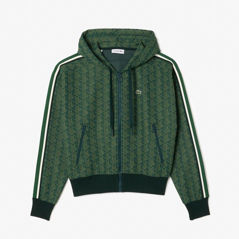 Lacoste Kadın Regular Fit Kapüşonlu Monogram Koyu Yeşil Sweatshirt