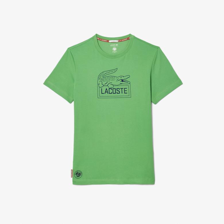 Lacoste x Roland Garros Unisex Regular Fit Bisiklet Yaka Baskılı Yeşil T-Shirt