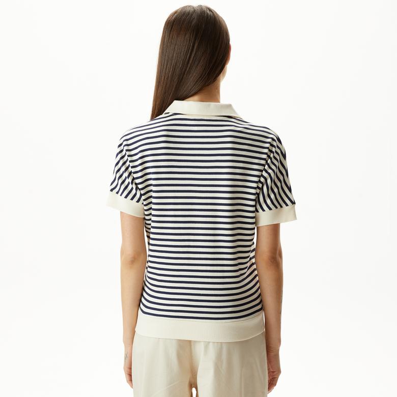 Nautica Kadın Lacivert Slim Fit Çizgili Polo