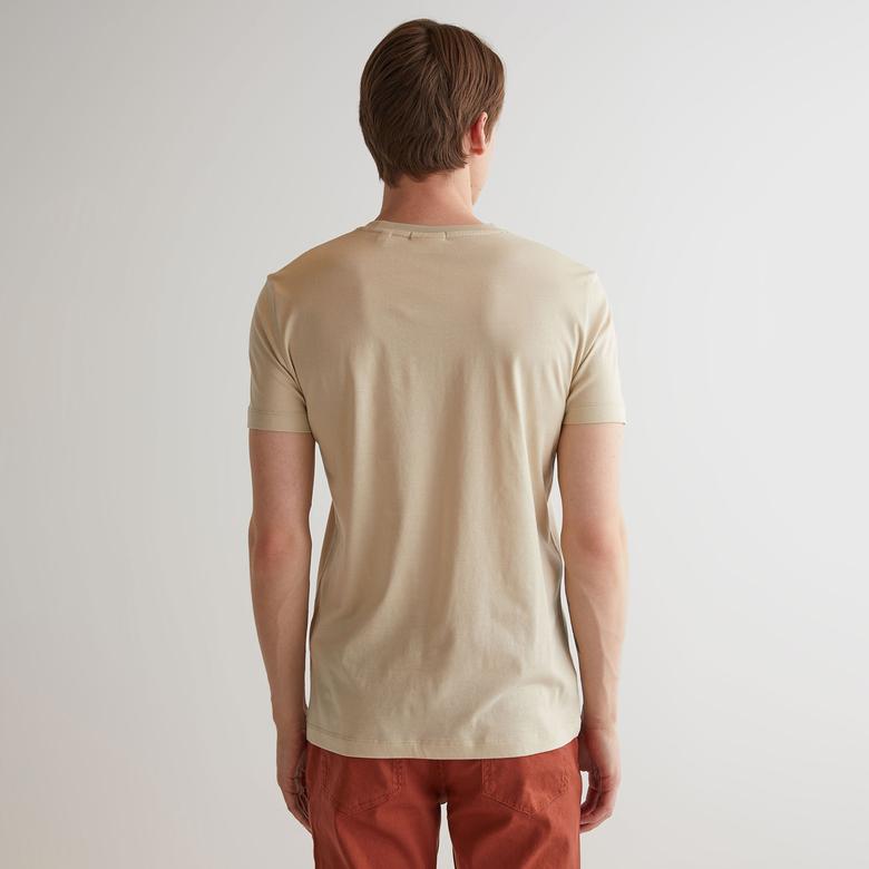 GANT Erkek Bej Slim Fit Bisiklet Yaka Logolu T-shirt