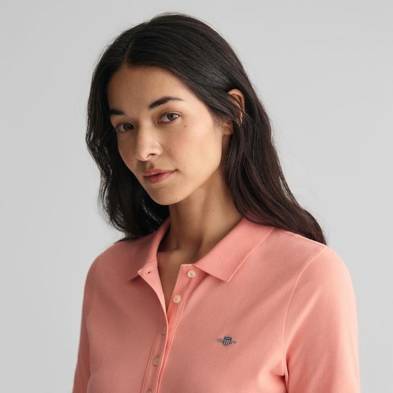 GANT Kadın Pembe Slim Fit Polo Yaka Logolu Elbise