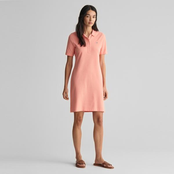 GANT Kadın Pembe Slim Fit Polo Yaka Logolu Elbise