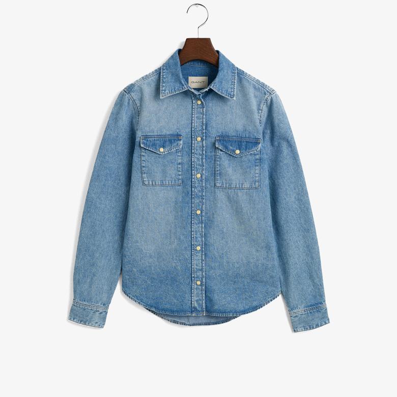GANT Kadın Mavi Regular Fit Klasik Yaka Gömlek