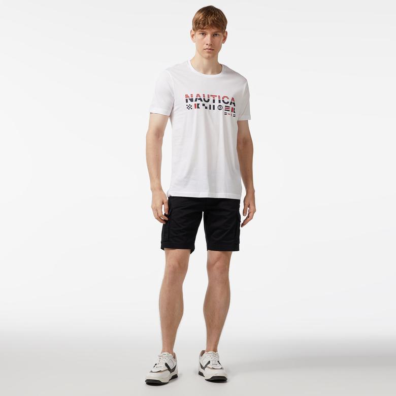 Nautica Erkek Beyaz Standart Fit Kısa Kollu Baskılı T-Shirt