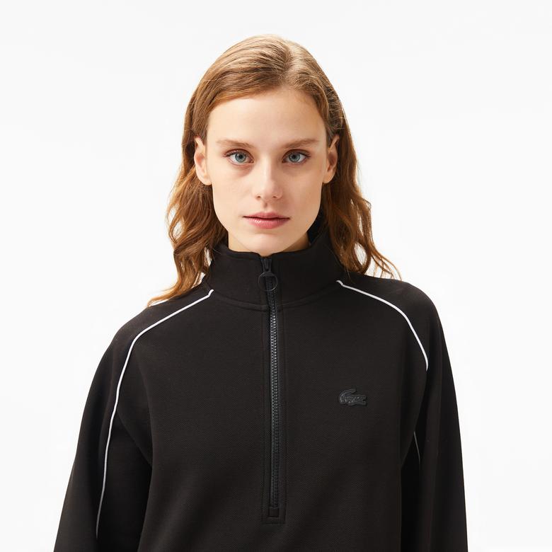 Lacoste Kadın Flare Fit Uzun Kollu Yarım Fermuarlı Yaka Siyah Elbise