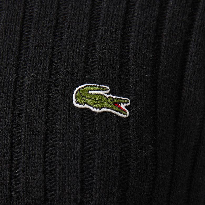 Lacoste Kadın Regular Fit Yarım Fermuarlı Renk Bloklu Siyah Kazak