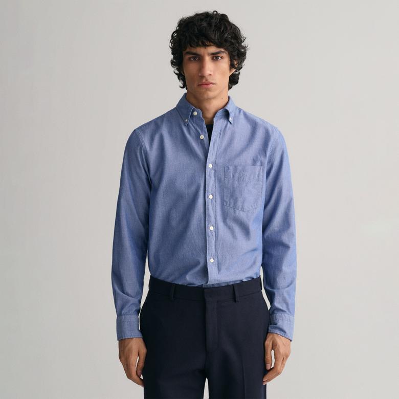 GANT Erkek Mavi Regular Fit Düğmeli Yaka Gömlek