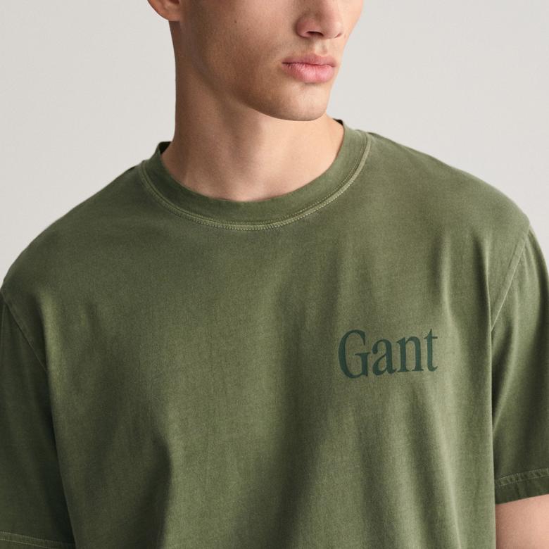 GANT Erkek Yeşil Regular Fit Bisiklet Yaka Logolu T-shirt